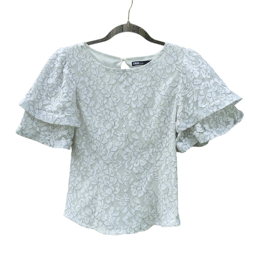Ina Black and White‎ Ruffled Blouse with Double-Layered Sleeves
